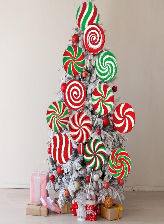 Soulchen 12 Pcs Christmas Decorations Candy Ornaments Large Red White Green Lollipop Christmas Tree Decorations Cute Lollipop Picks Decor for Xmas Tree Topper Home Office Holiday Party Vase Decor - Image 5